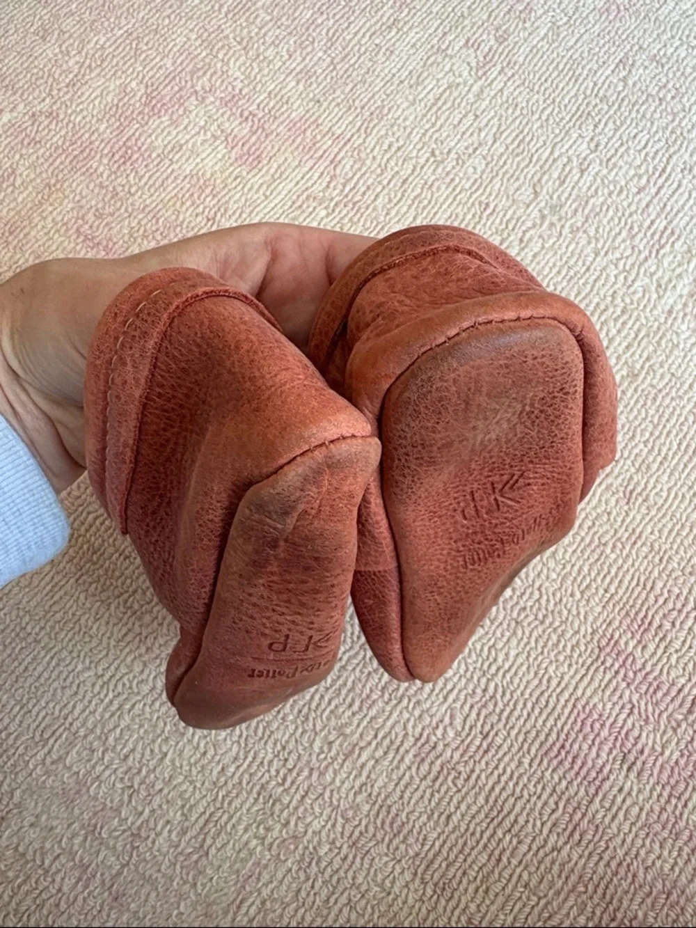 Freshly Picked Brown Leather Baby Moccasins with Black Symbol